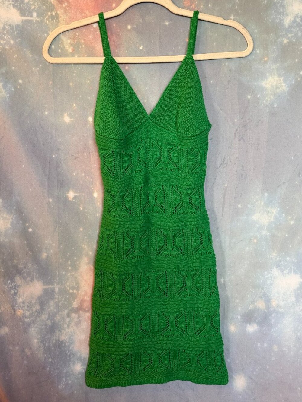 Olive + Oak Emerald Green Crochet Knit Bodycon Mini Dress Size S
